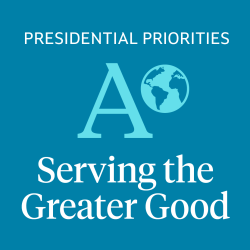 serving the greater good logo with an Amherst A and a globe