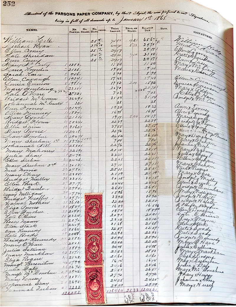 A ledger with lines of names and numbers