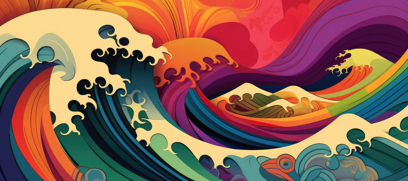 colorful waves in a style inspired by Asian art