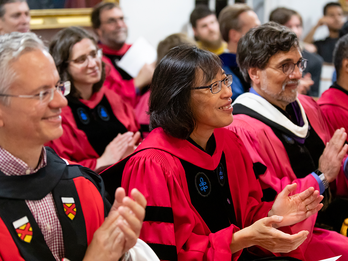 A photo of Amherst College facilty in regalia