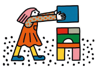 An illustration of a child playing with building blocks