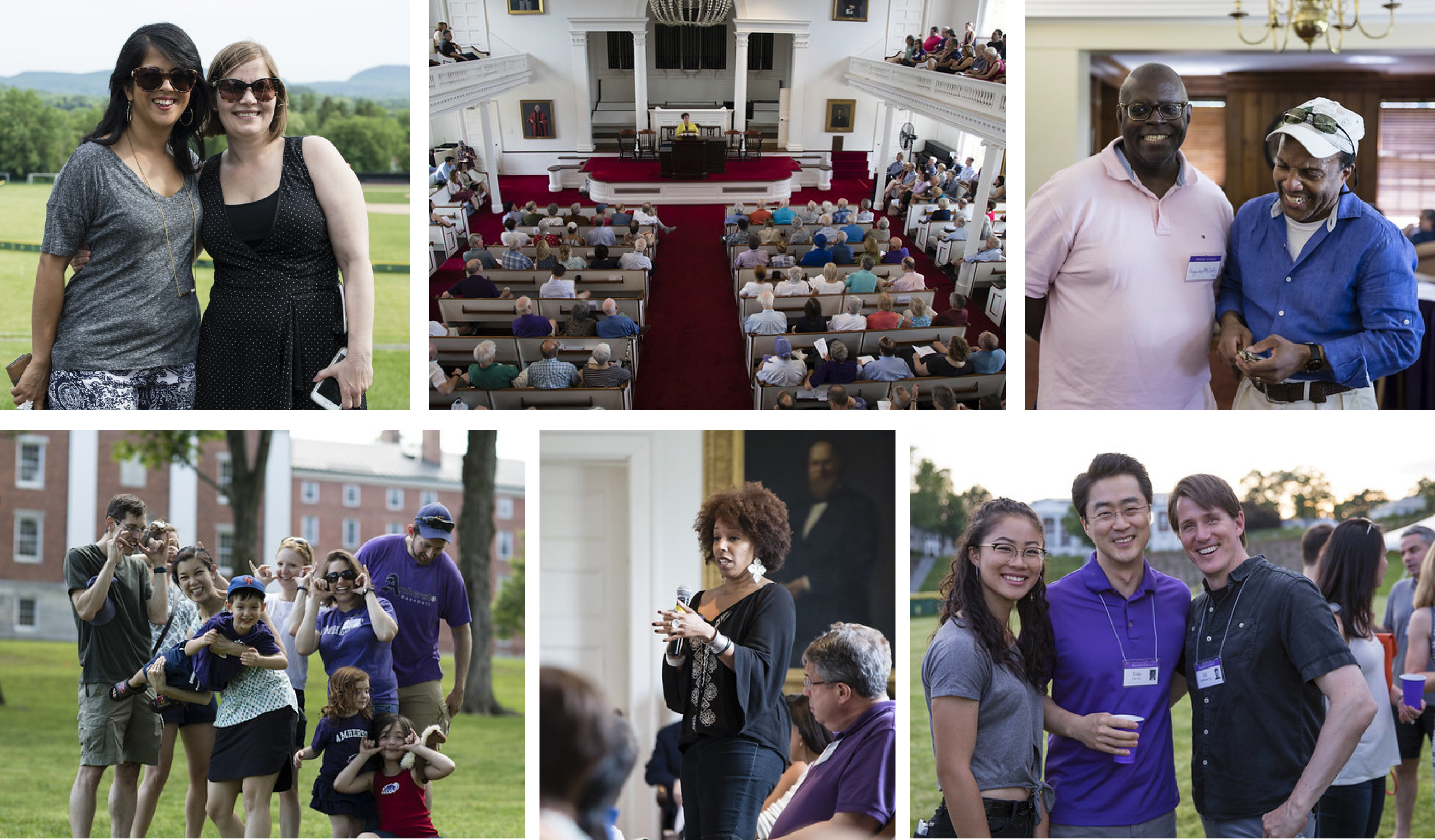 a series of photos of Reunion 2018 that includes alumni group photos and photos at events