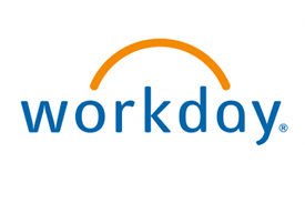 A logo saying Workday with a yellow arch above the word