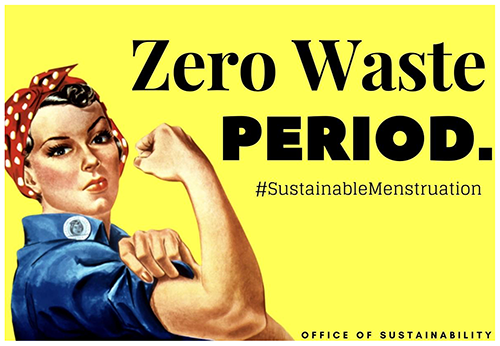 A woman with her arm flexing and the title Zero Waste Period
