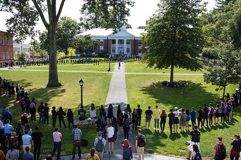 Students gather in solidarity on the Quad against hate