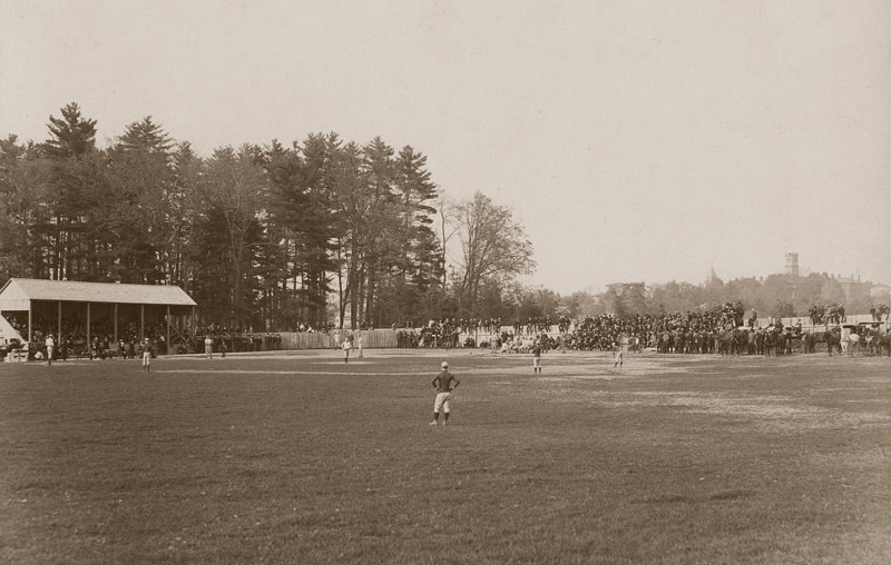 A black and white photo of a baseball game in progress