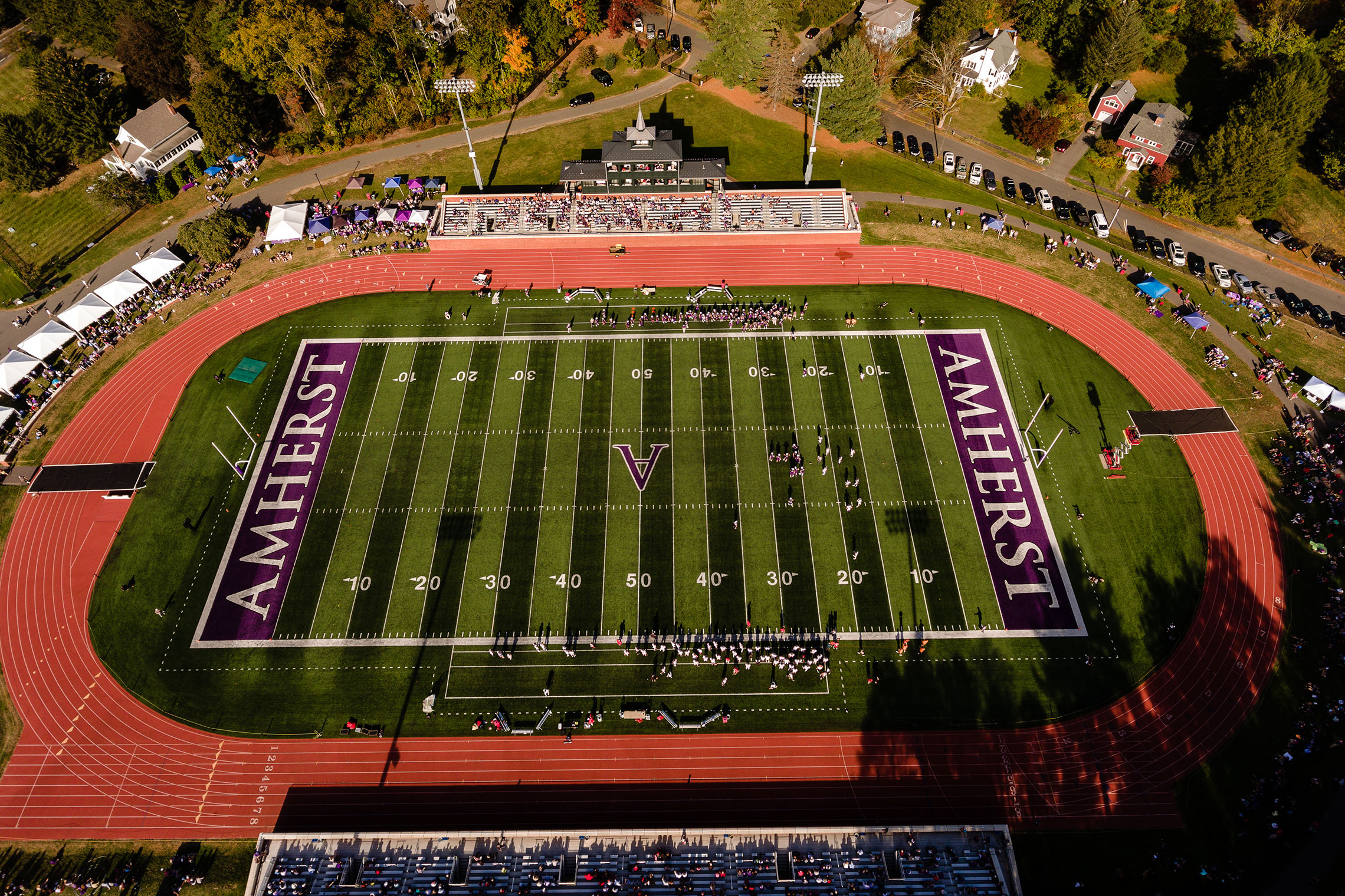 An aerial view of Pratt Field, Amherst College.