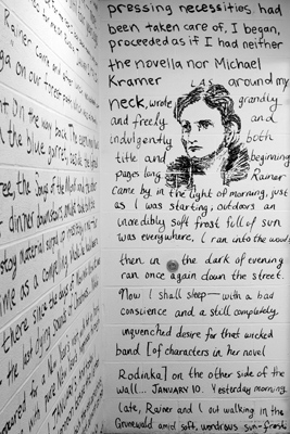 Writing and drawing of Lou Andreas-Salomé on Frost Library restroom wall