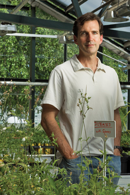 Michael Hood in greenhouse