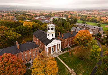 Aeriel from of Amherst College campus in fall