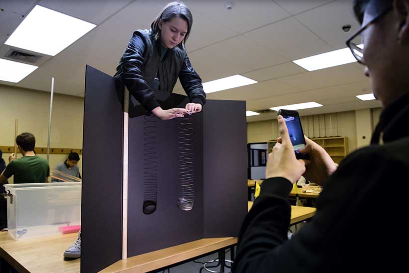 Students on the Slinky Team, Professor David Hanneke's "Newtonian Synthesis" course.