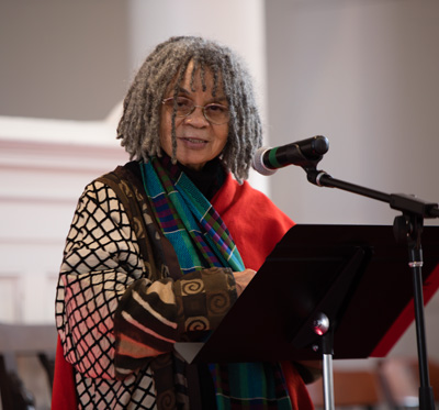 Sonia Sanchez speaking in Johnson Chapel