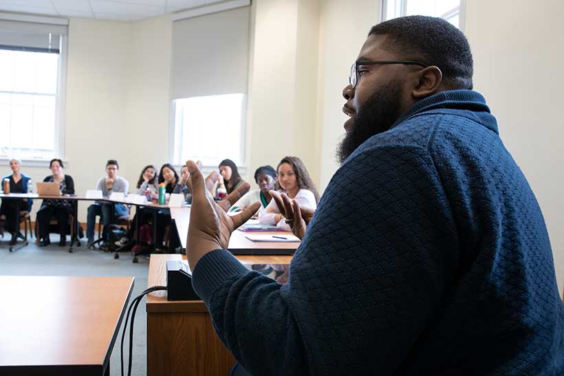 Anthony Jack in a classroom at Amherst College