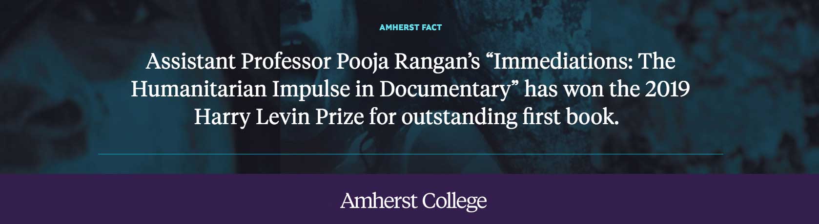 Pooja Rangan receives the Harry Levin Prize for outstanding first book