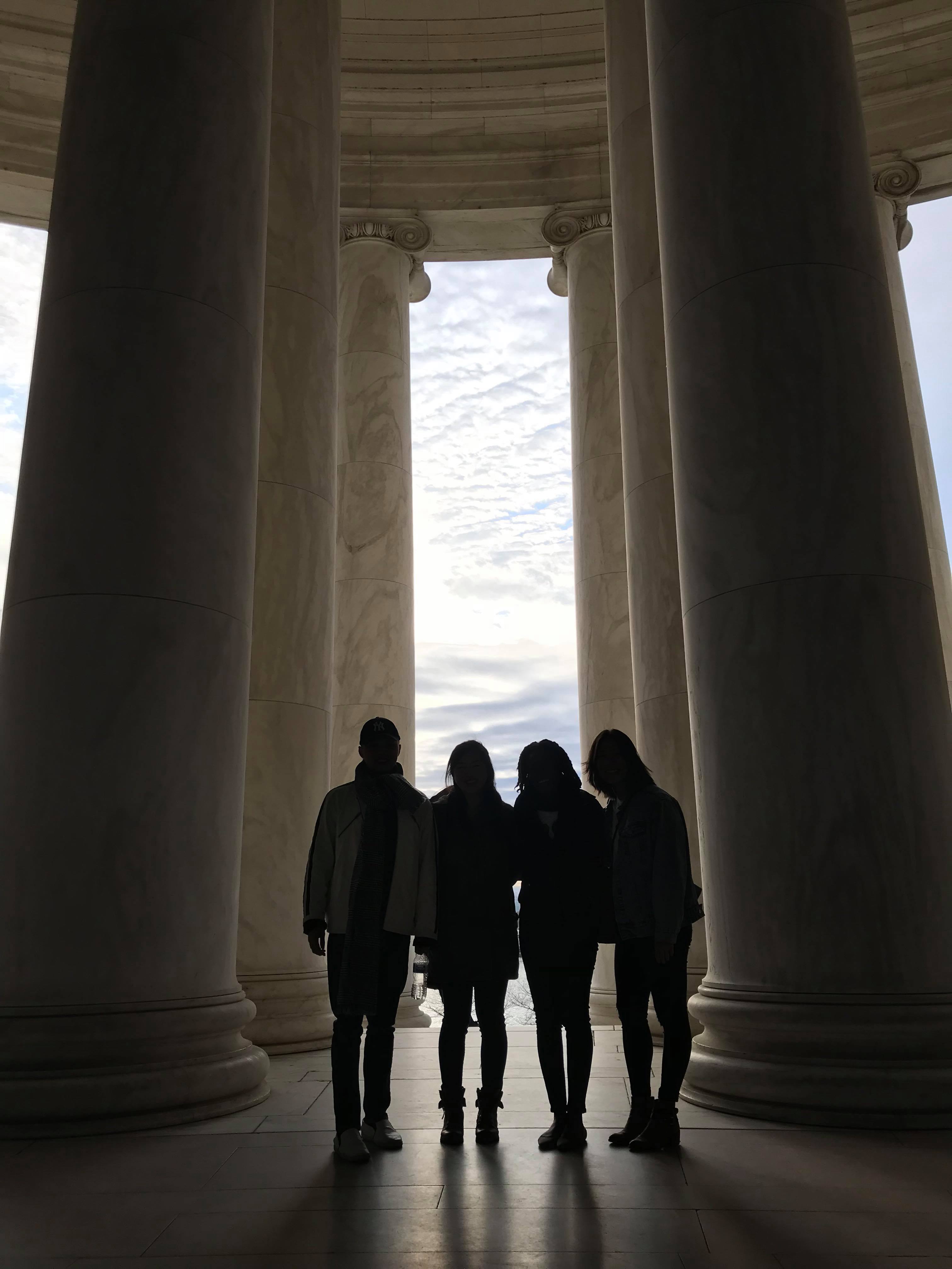 Silhouette of friends at Jefferson Memorial