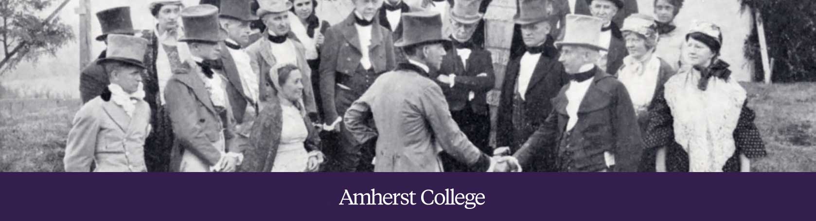 Men and women shaking hands in 1821 agreeing to the founding of Amherst College