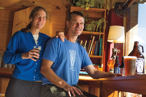 Alden Booth ’83 and Lissa Greenough ’83 at their brewery and café.