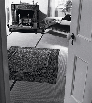 1960s view of the poet’s bedroom shows her original Franklin stove and, on the lounge, her blanket.