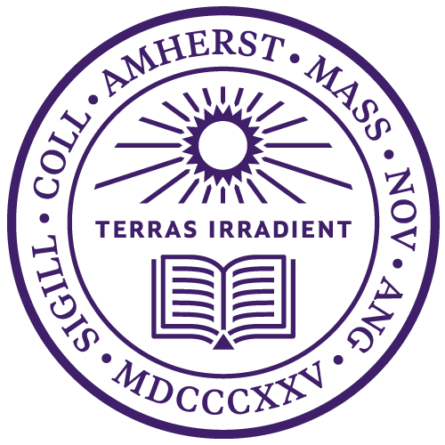 Amherst College official seal with a sun, book and Terras Irradient