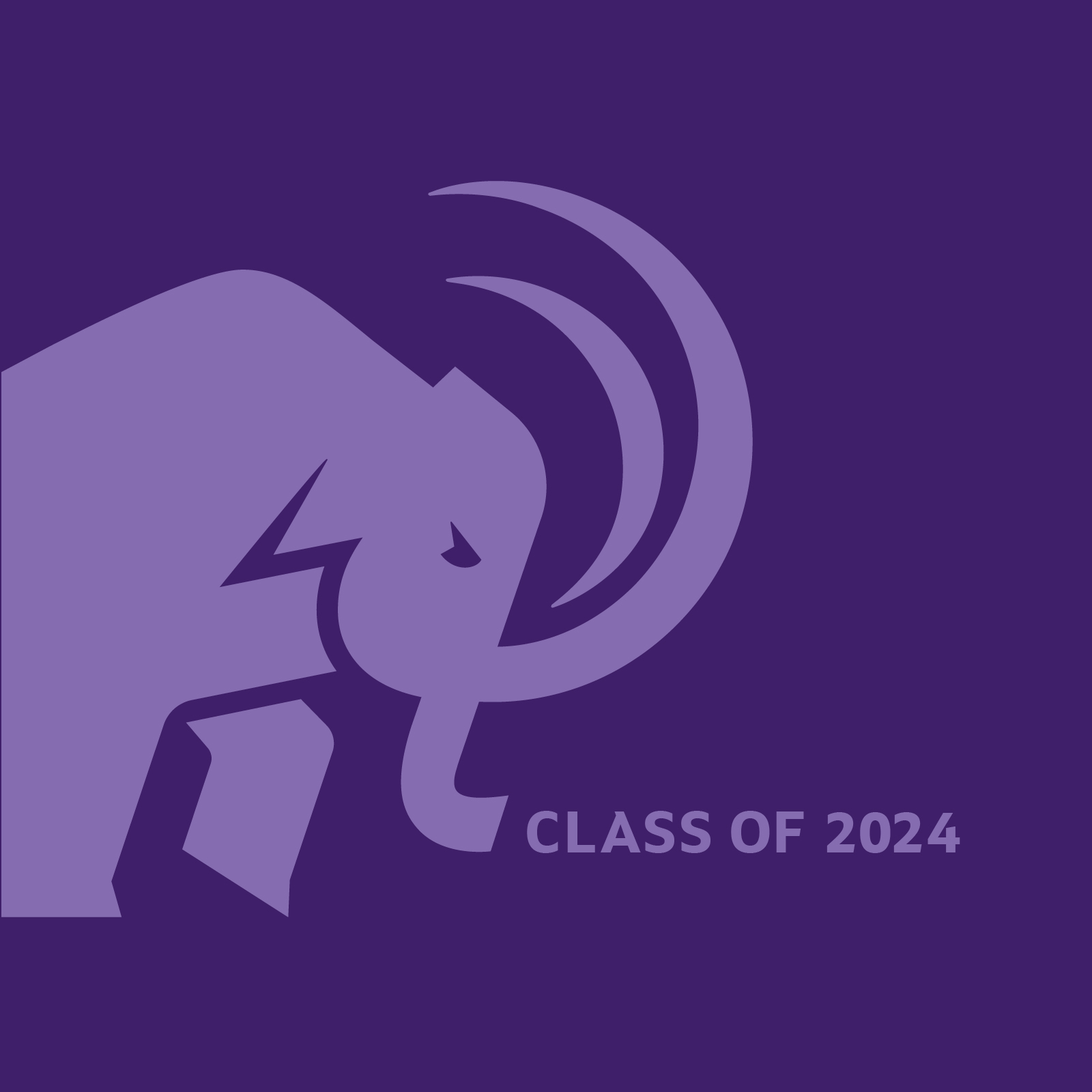 Class of 2024 with cropped mammoth on purple background
