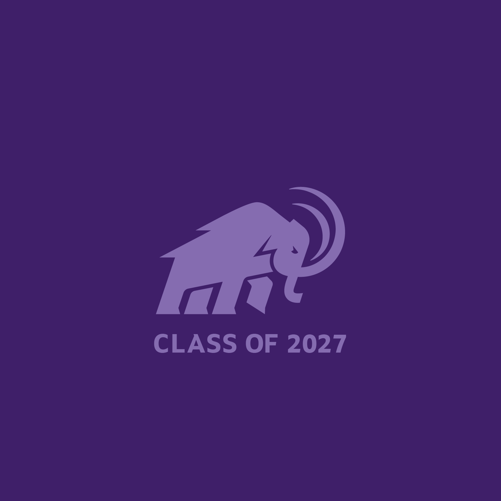 The Amherst Mammoth against a purple background with the words Class of 2027