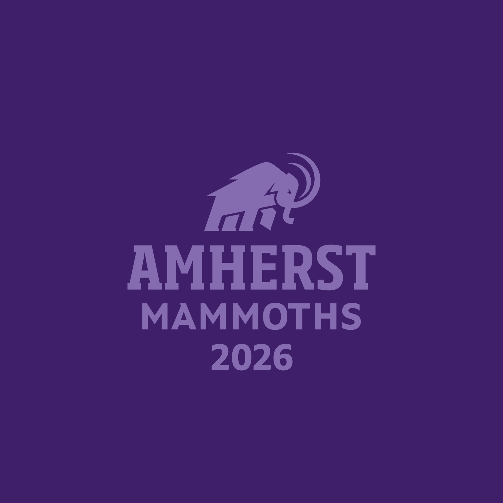 Mammoth on purple background with Amherst Mammoths lettering and Class of 2026