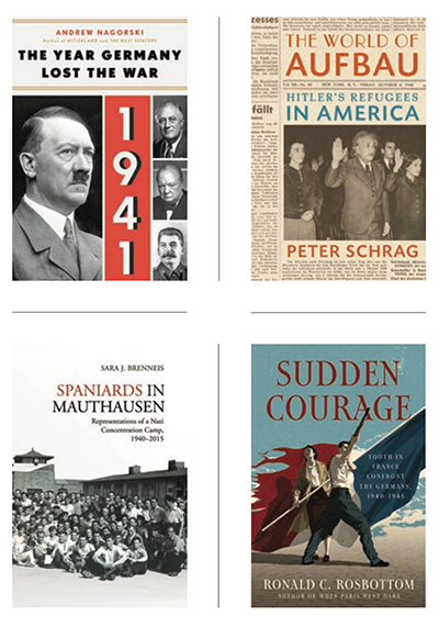 Four book covers with full descriptions below the image
