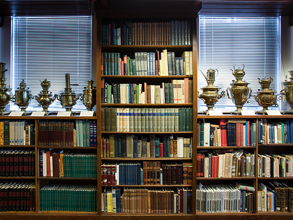 Three large bookcases filled with books