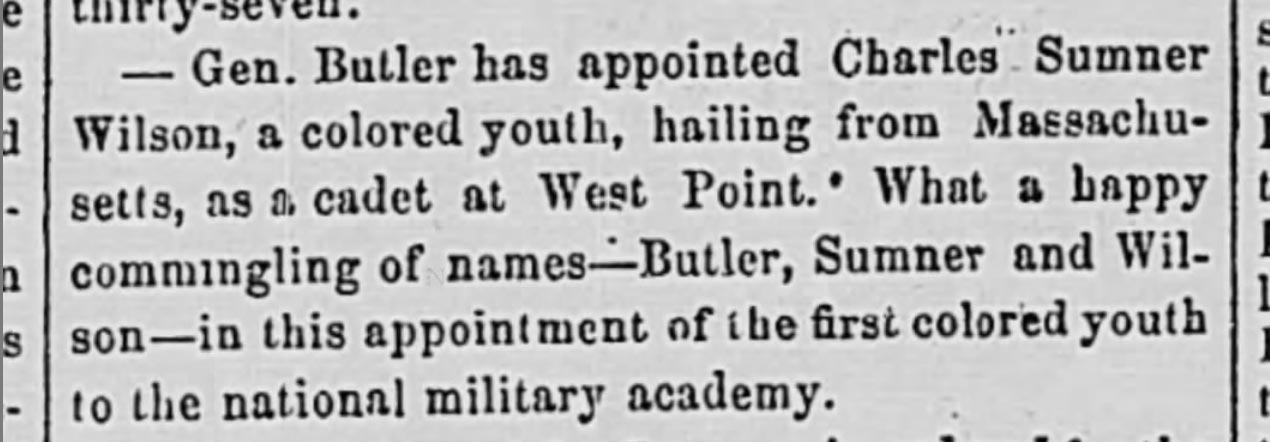 newspaper item about Charles Sumner Wilson, text in caption below image