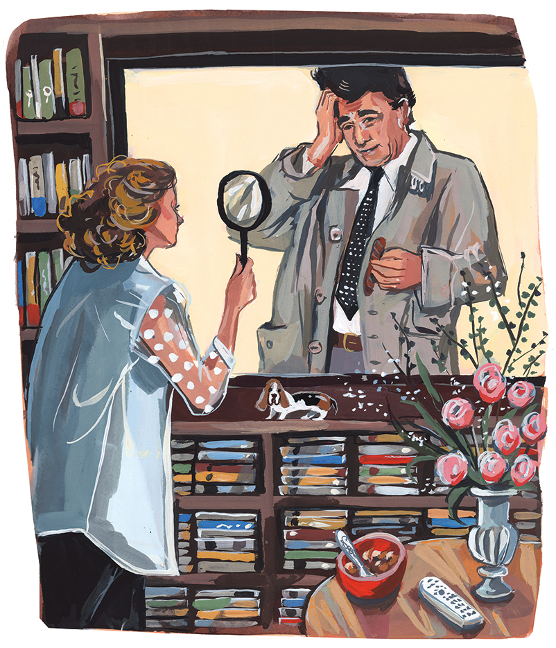 An illustration of Peter Falk playing the TV show character Columbo