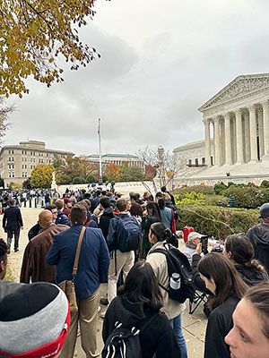 Crowd outside of the US Supreme Court building in Washington DC.