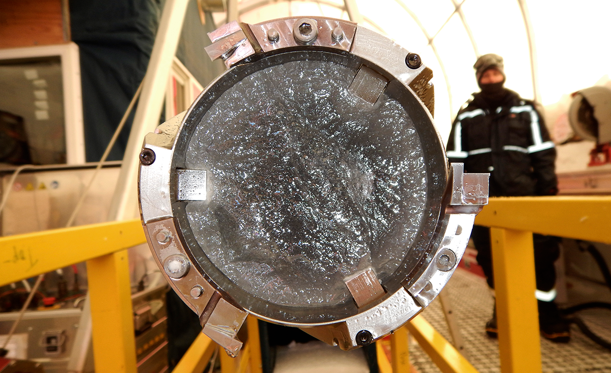A large circle of ice in a drill