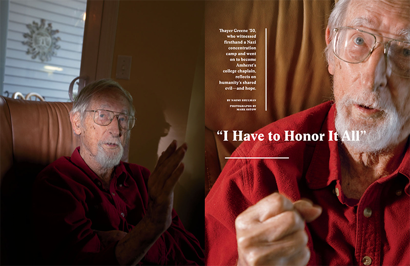 A magazine spread with an older man with white hair on both pages and the headline "I Have to Honor It All"