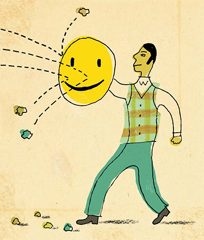An illustration of a man holding a cartoon sun