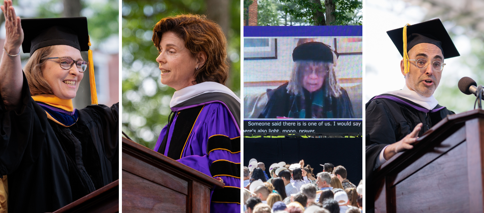 Four honorary degree recipients giving speeches at the Amherst College commencement