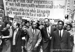 March 25 1967: civil rights leader Dr. Martin Luther King, Jr. led 5,000 people down State Street in Chicago to protest the war
