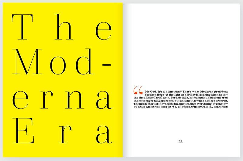 A magazine spread with the title "The Moderna Era"