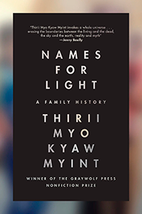 A photo of a book cover with the title Names for Light