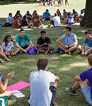 students on quad during orientation