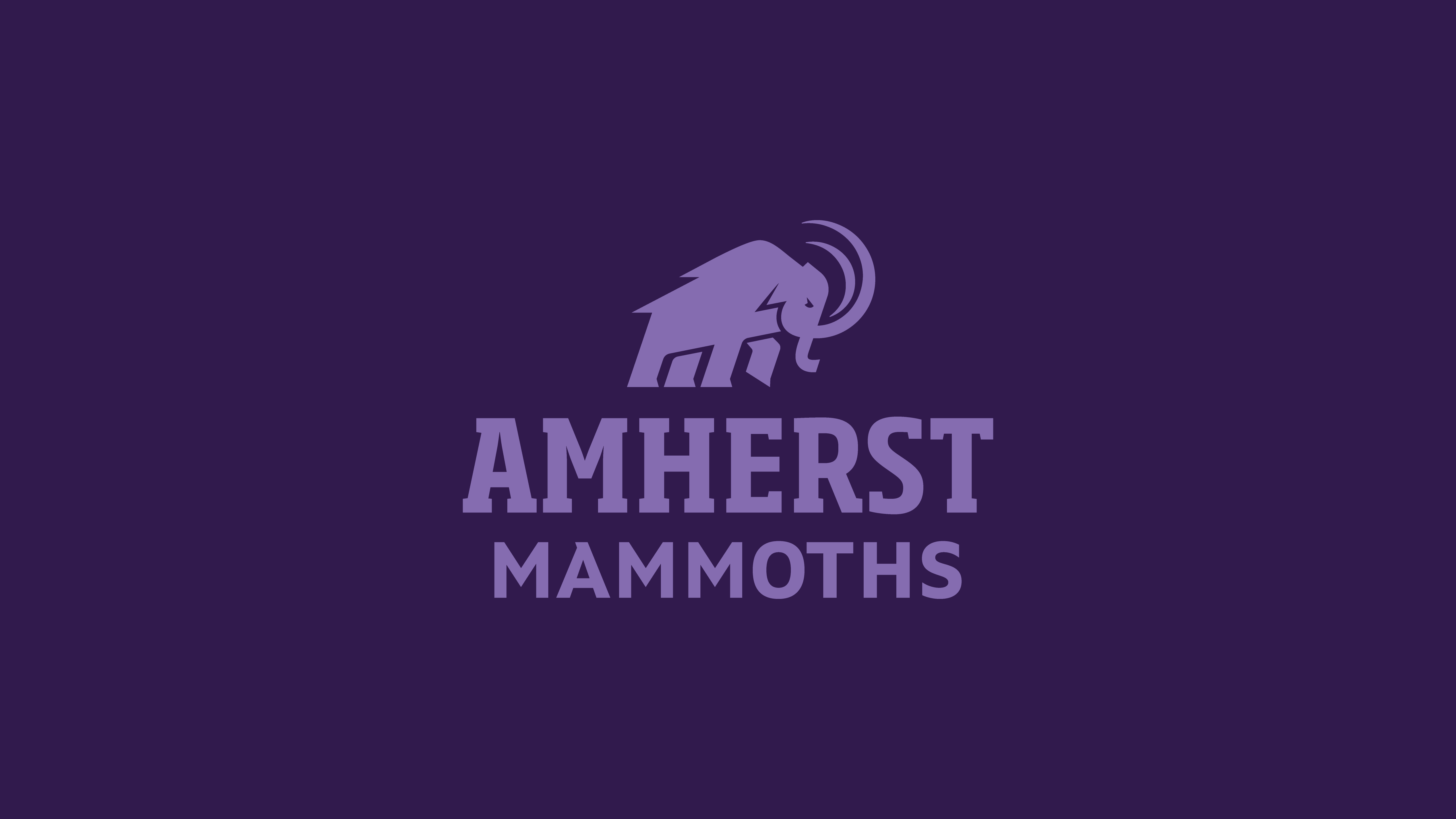 Light purple mammoth logo and Amherst Mammoths wording on dark purple background
