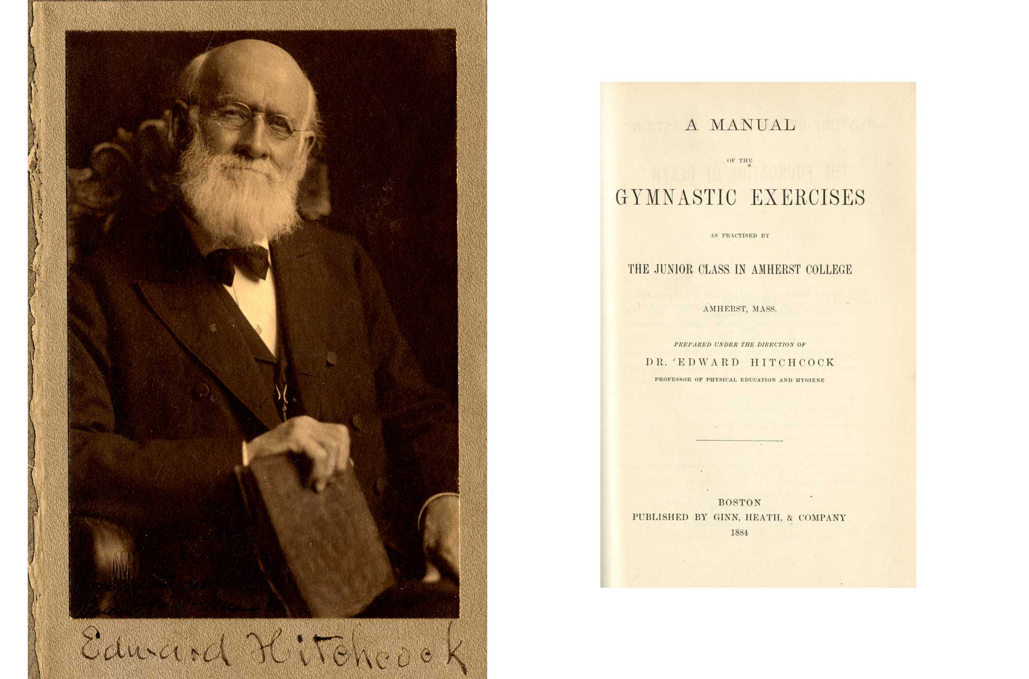 Edward Hitchcock and the cover page from A Manual for Gymnastic Exercise