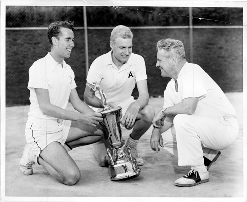 From left, Ed Wesely, David Mesker  and Coach Frank Gillespie with the sought-after NEI trophy