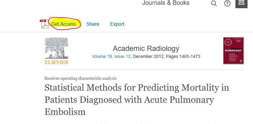 Screenshot of Science Direct article with "Get Access" link at top highlighted