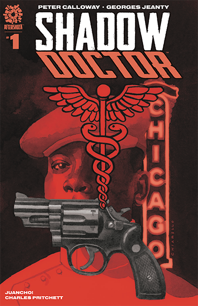 A book cover showing a gun and the title Shadow Doctor
