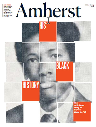 Magazine covering with text and a photo highlighting a story about Harold Wade, Jr. '68