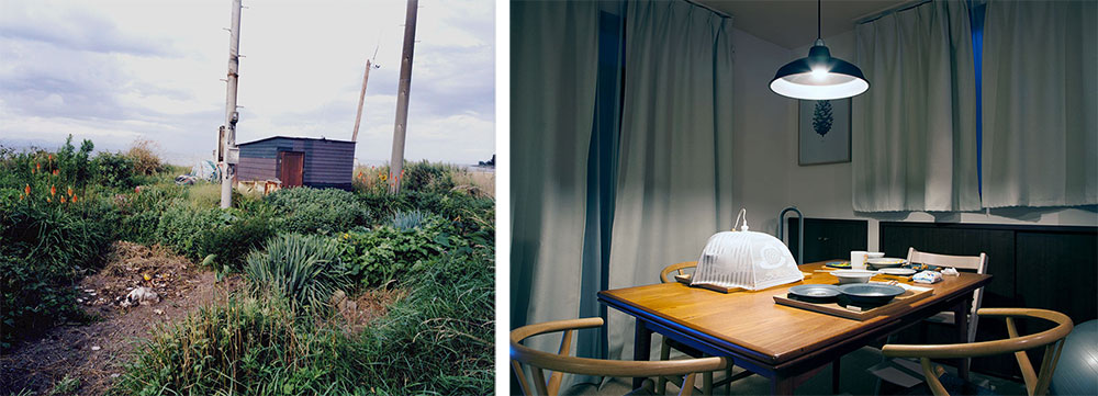 Photographs by Yoko Asakai of Asparagus field and empty dinner table