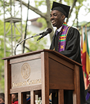 student speaking at commencement
