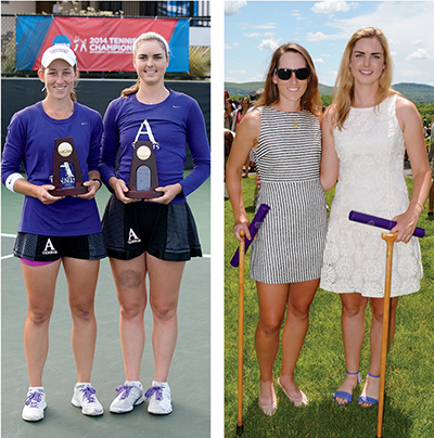 Gabby Devlin ’14 and Jordan Brewer’14 side by side with trophies and at commencement