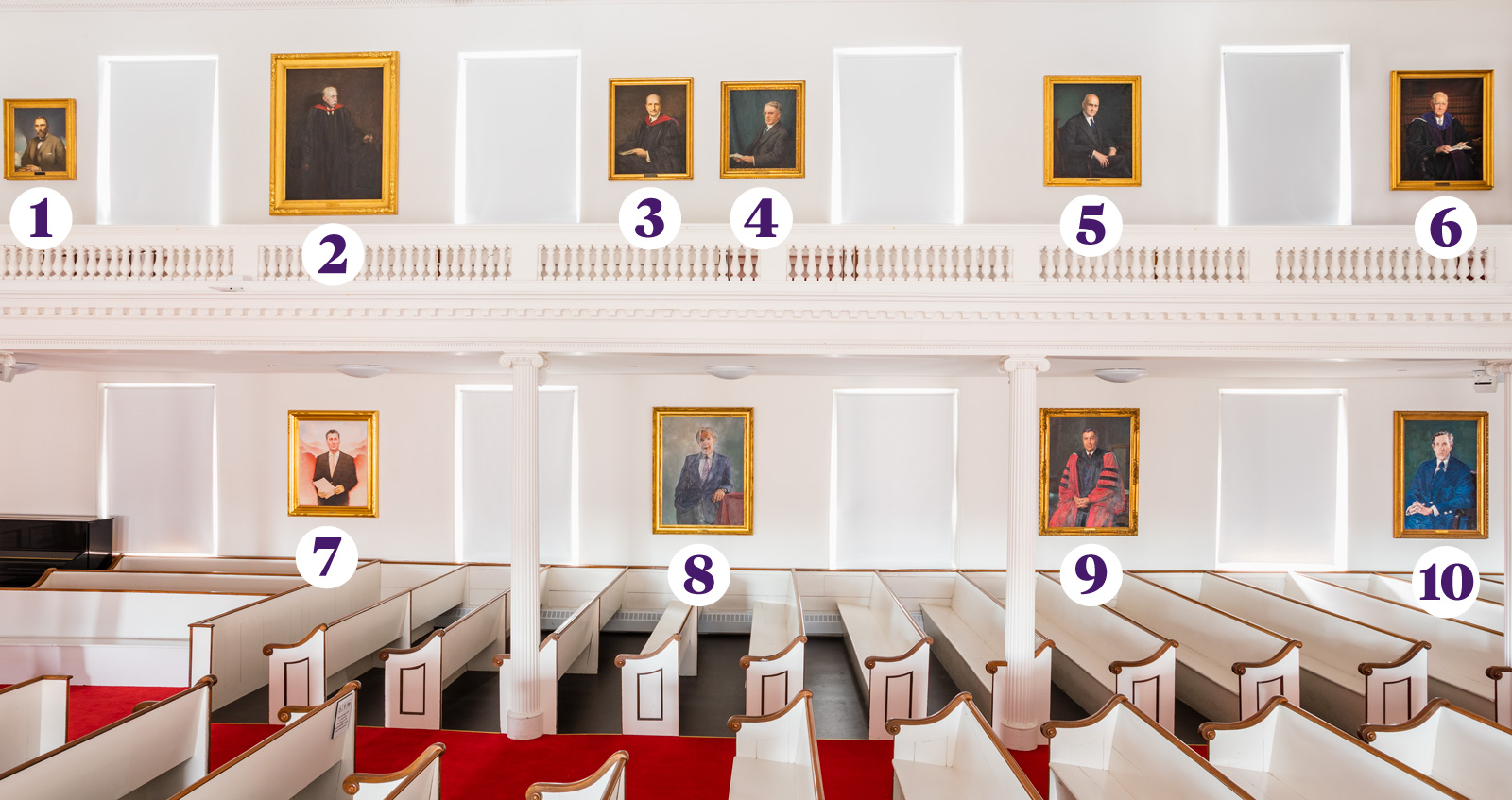 portraits hanging on the south interior wall of Johnson Chapel