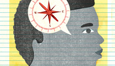 Illustration of Africa-Amherican child with compass-like speech bubble
